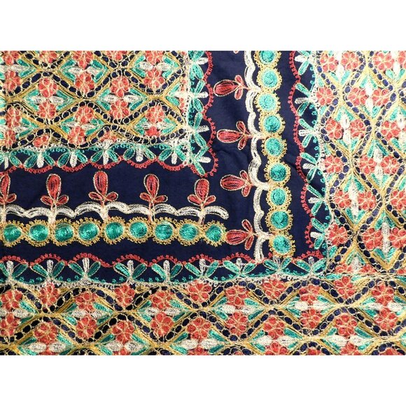 Aghabani Tablecloth & 12 Napkins Set Multicolor Embroidered on Blue 96x56 Inches - Picture 5 of 14